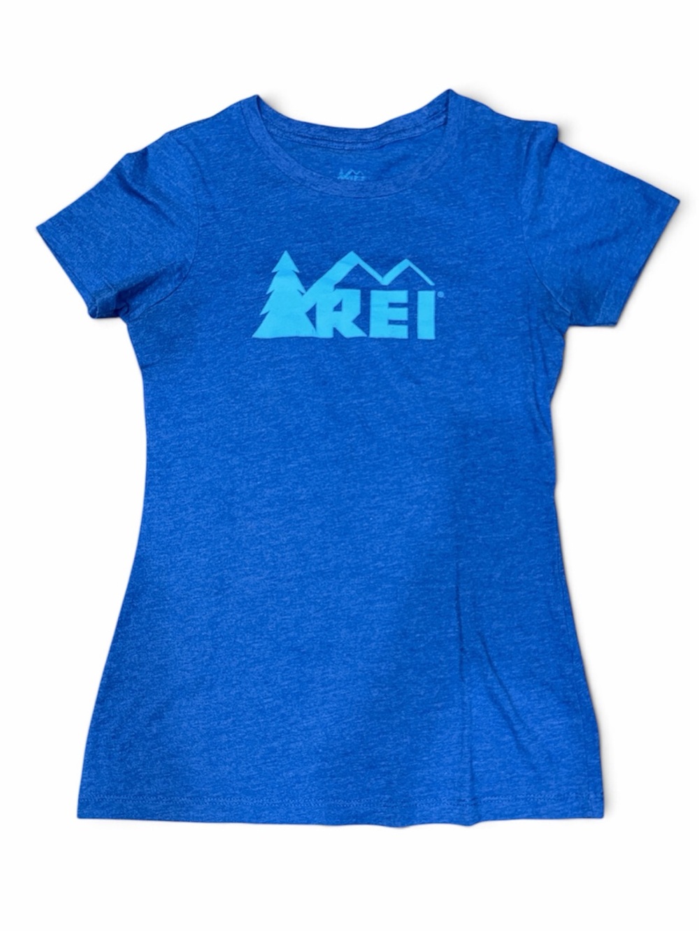 REI Size XS Blue Heather Logo Graphic Short Sleeve T-Shirt Women’s Tee